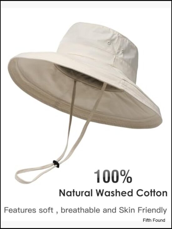 Wide Brim Sun Hat with Ponytail Hole, Foldable, Adjustable, 100% Cotton main image 5